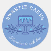 Simple, Fun & Minimal Style Bakery Cake Logo Blue Classic Round Sticker (Front)