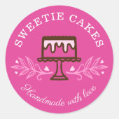 Simple, Fun & Minimal Style Bakery Cake Logo Pink Classic Round Sticker (Front)