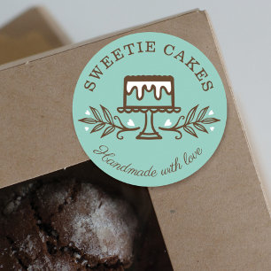 Simple, Fun & Minimal Style Bakery Cake Logo Teal Classic Round Sticker