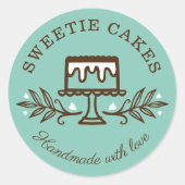 Simple, Fun & Minimal Style Bakery Cake Logo Teal Classic Round Sticker (Front)