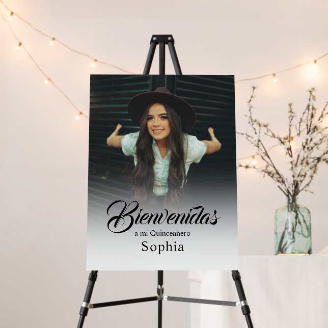 Simple Fun Quinceanera 15th Custom Photo Sign (In Situ (Stand))
