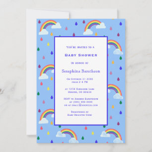 Simple Fun Rainbow Blue Sky Border Baby Shower Invitation