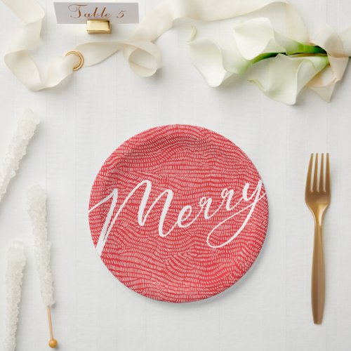 Simple Fun Red Doodle Merry Christmas Holiday Paper Plates