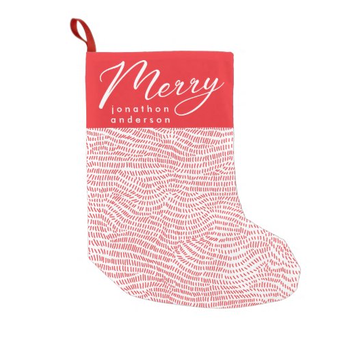 Simple Fun Red Doodle Merry Christmas Holiday Small Christmas Stocking