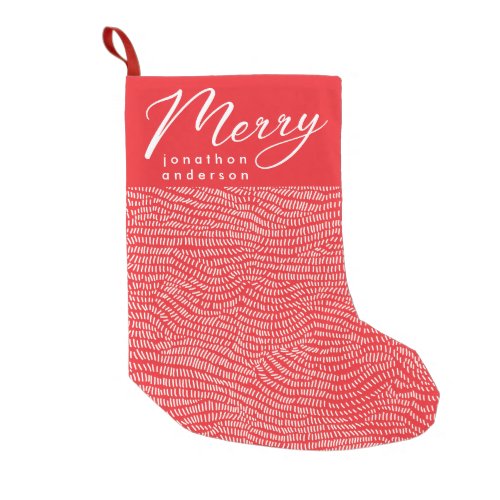 Simple Fun Red  Doodle Merry Christmas Holiday Small Christmas Stocking