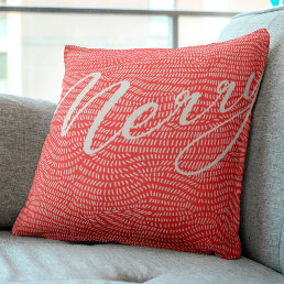 Simple Fun Red Doodle Merry Christmas Holiday Throw Pillow
