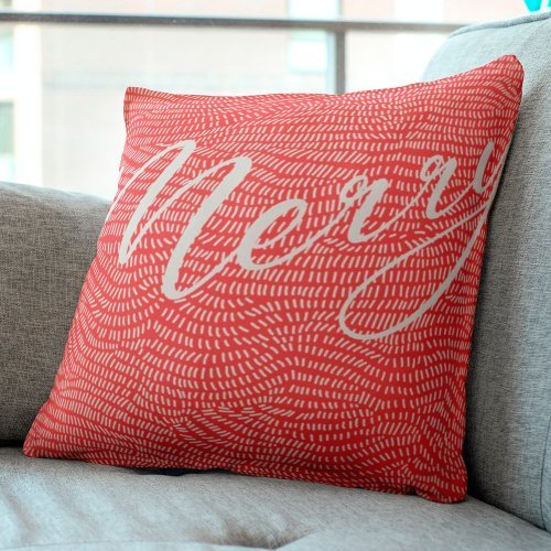 Simple Fun Red Doodle Merry Christmas Holiday Throw Pillow