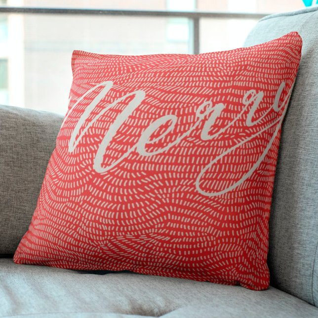 Simple Fun Red Doodle Merry Christmas Holiday Throw Pillow (Creator Uploaded)