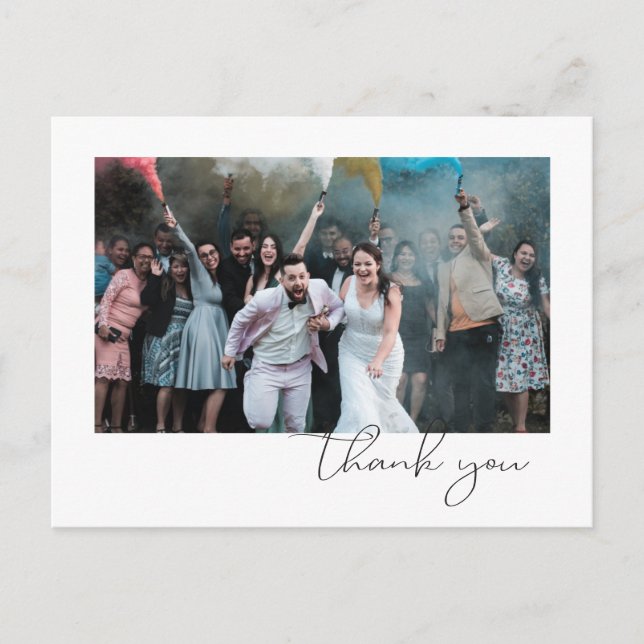 Simple Fun Script Font Guest Photo Wedding Announcement Postcard (Front)