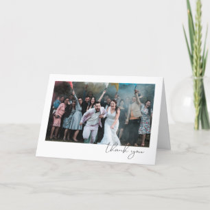 Simple Fun Script Font Guest Photo Wedding Letterpress Thank You Card