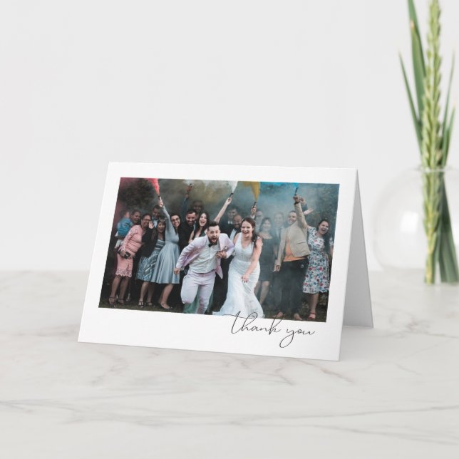 Simple Fun Script Font Guest Photo Wedding Letterpress Thank You Card (Front)