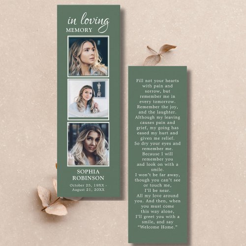 Simple Funeral 3 Photo Sage Green Prayer Card