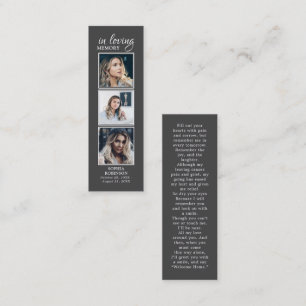 Simple Funeral 3 Photo Sympathy Gray Prayer Card