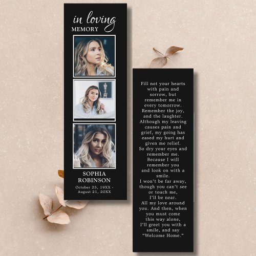 Simple Funeral 3 Photo Sympathy Prayer Card