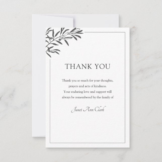 Simple Funeral and Sympathy Thank You Note Card (Front)