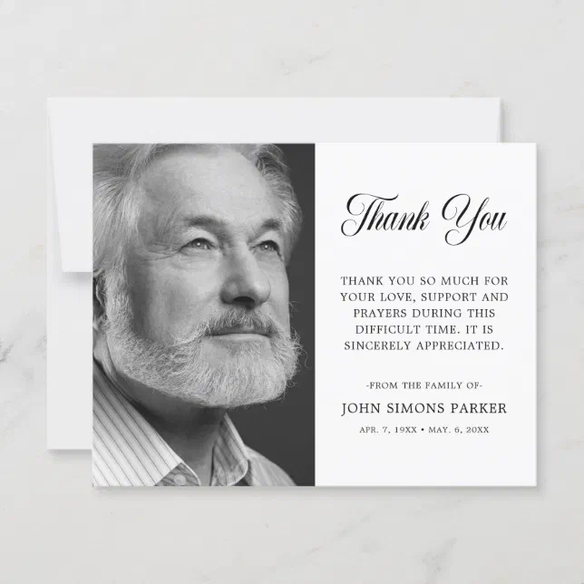 Simple Funeral Bereavement Sympathy Funeral Photo Thank You Card | Zazzle