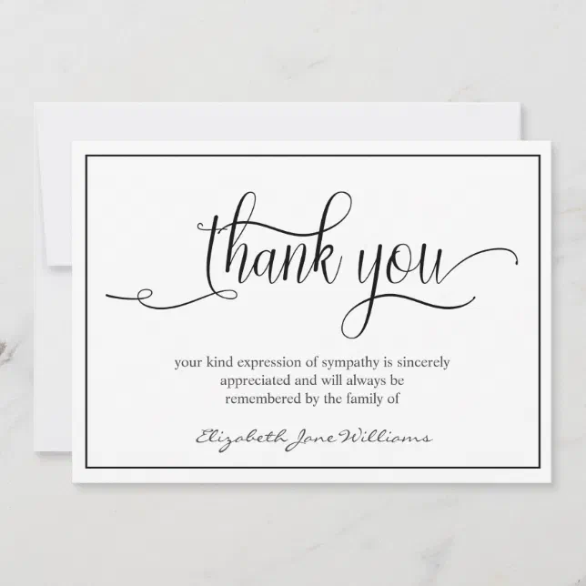 Simple Funeral Black Boarder | Bereavement Thank You Card | Zazzle