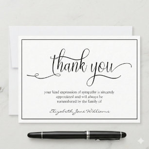 Simple Funeral Black Boarder    Bereavement Thank You Card