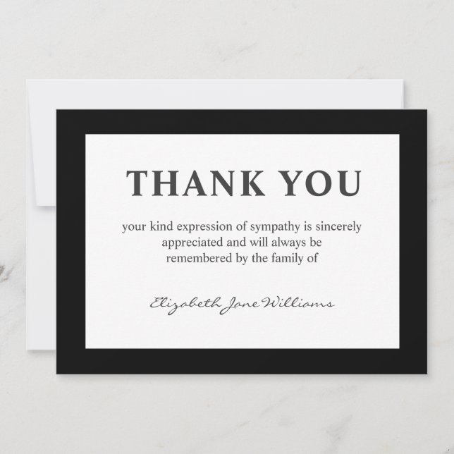 Simple Funeral Black Boarder Thank You Card (Front)