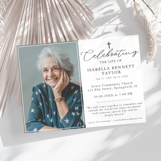 Simple Funeral Celebration Religious Cross Photo Invitation (Creator Uploaded)
