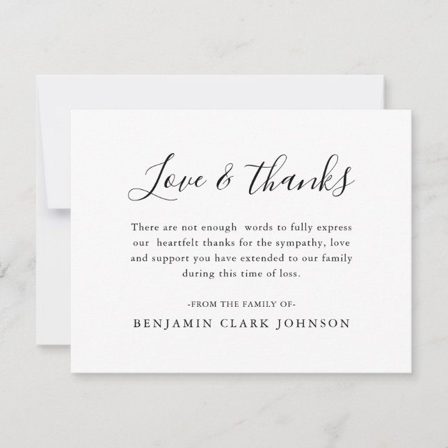 Simple Funeral Condolence Bereavement Sympathy Thank You Card (Front)