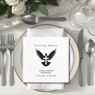 Simple Funeral Cross On Dove Memorial Napkins