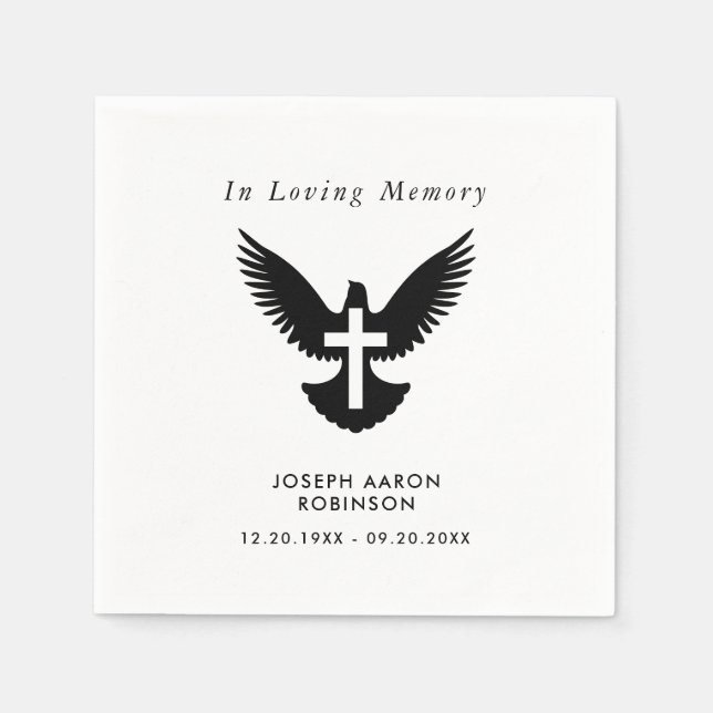 Simple Funeral Cross On Dove Memorial  Napkins (Front)