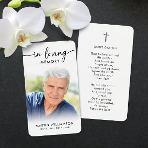 Simple Funeral In Memory Photo Cross Prayer Card