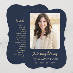 Simple Funeral Memorial Blue Remembrance Cards