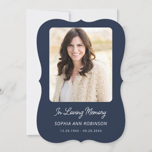 Simple Funeral Memorial Blue Remembrance Cards (Front)