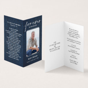Simple Funeral Memorial Denim Prayer Photo Card