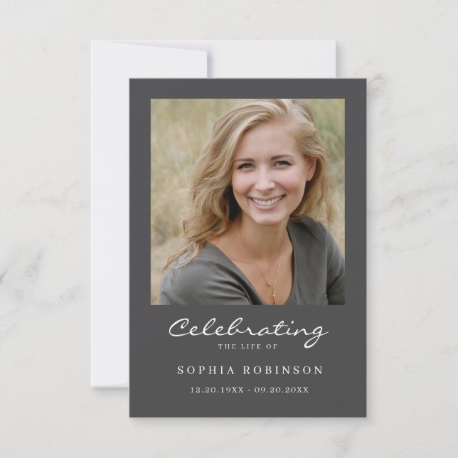 Simple Funeral Memorial Gray Prayer Photo Card (Front)