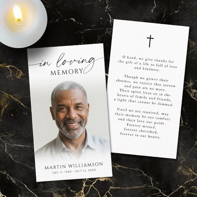Simple Funeral Memorial Photo Cross Prayer Card (Creator Uploaded)