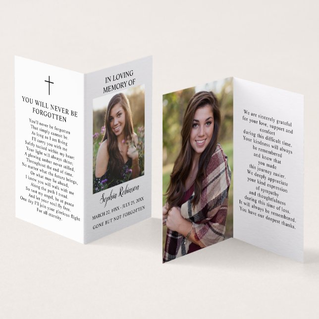 Simple Funeral Memorial Photo Folded Prayer Card (Inside and Outside)
