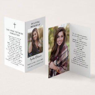 Simple Funeral Memorial Photo Folded Prayer Card