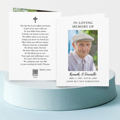 Simple Funeral Memorial Photo Folded Prayer Card