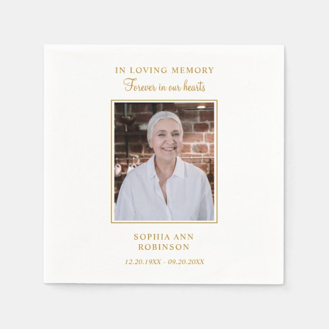 Simple Funeral Memorial Photo  Napkins (Front)