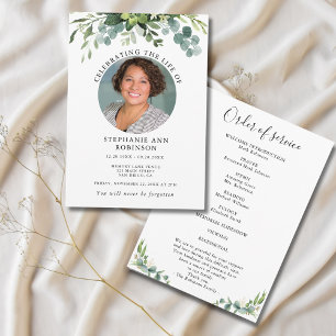 Simple Funeral Memorial Photo Order of Service Program