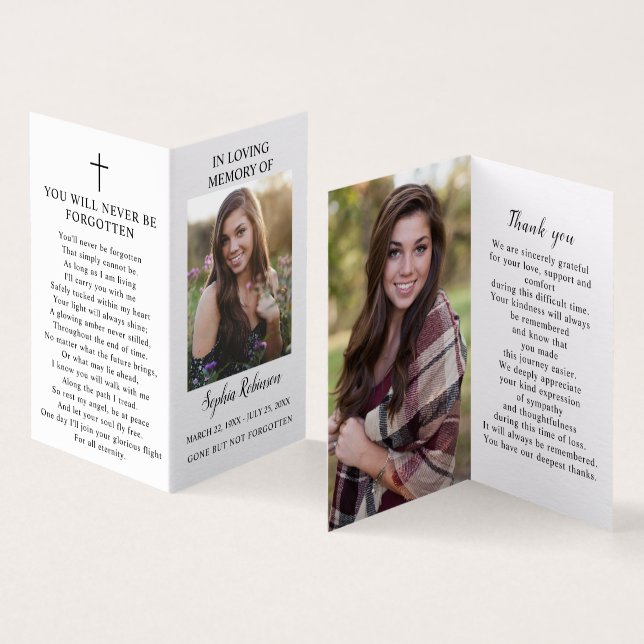 Simple Funeral Memorial Photo Prayer Card (Inside and Outside)