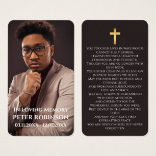 Simple Funeral Memorial Prayer Photo Black Card