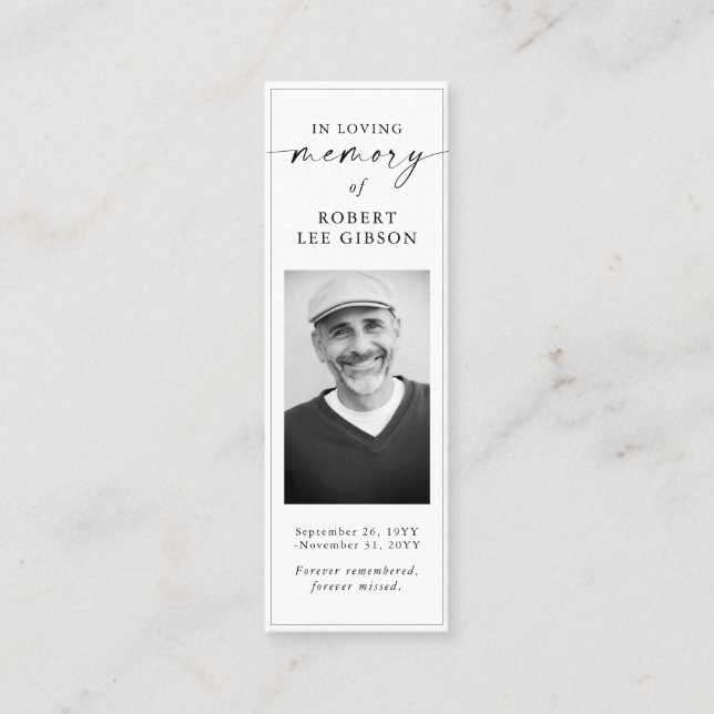 Simple Funeral Memorial Prayer Photo Bookmark Card (Front)