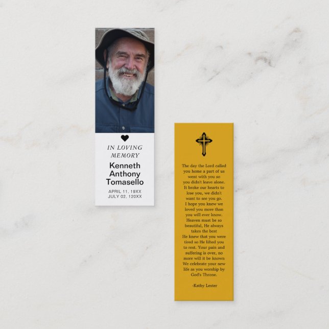 Simple Funeral Memorial Prayer Photo Bookmark Card (Front/Back)