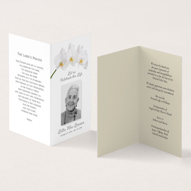 Simple Funeral Memorial Prayer Photo Card (Inside and Outside)