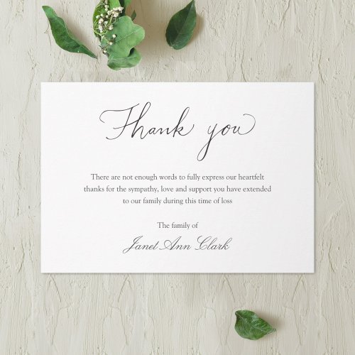 Simple Funeral Memorial Service Sympathy Thank You Card