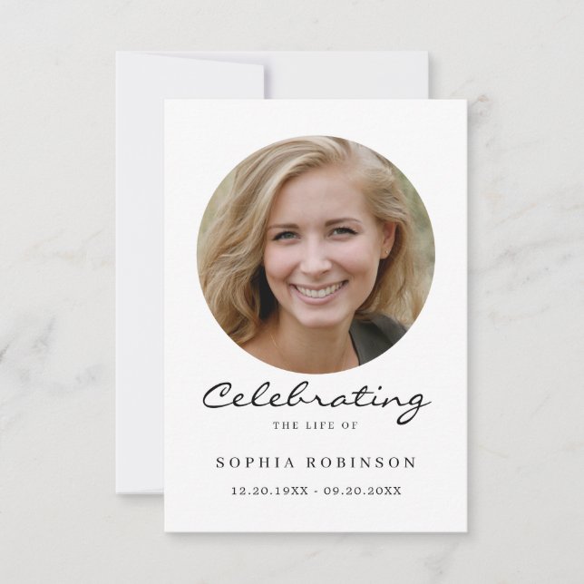 Simple Funeral Memorial Sympathy Photo Card (Front)