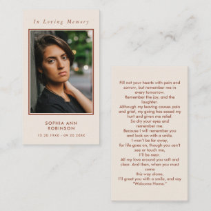 Simple Funeral Photo Cream Terracotta Prayer Card