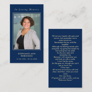 Simple Funeral Photo Gold Blue Memorial Card