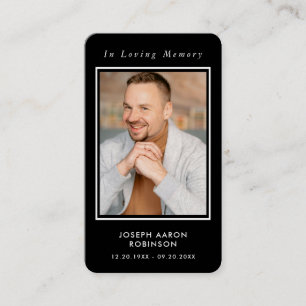 Simple Funeral Photo Memorial Black Prayer Card