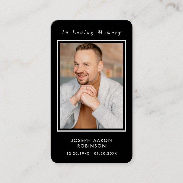 Simple Funeral Photo Memorial Black Prayer Card (Front)