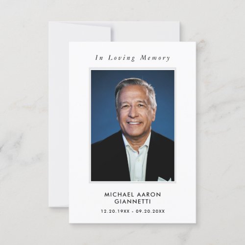 Simple Funeral Photo Memorial Prayer Card